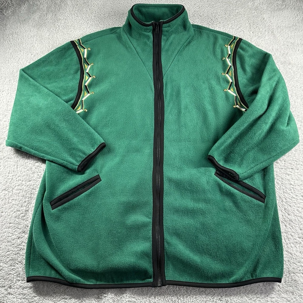 Vintage Bob Mackie Sweater Womens 1X Green Fleece Full Zip 80s 90s Designer